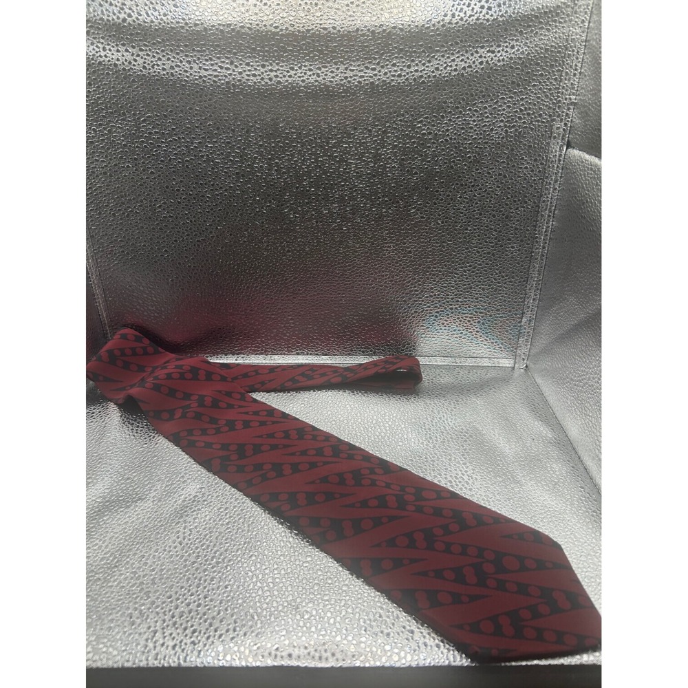 Mario Valentino Mens Burgundy Red Black Geometric Silk Tie Made in Italy